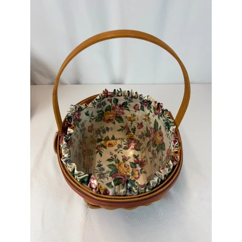 1995 Longaberger Easter Basket w/Floral Liner, Protector & Mother's Day Tie-On